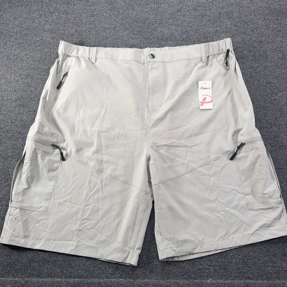 Pudolla Mens Cargo Shorts Light Gray Hiking Fishing Utility Pockets Size 3XL NEW